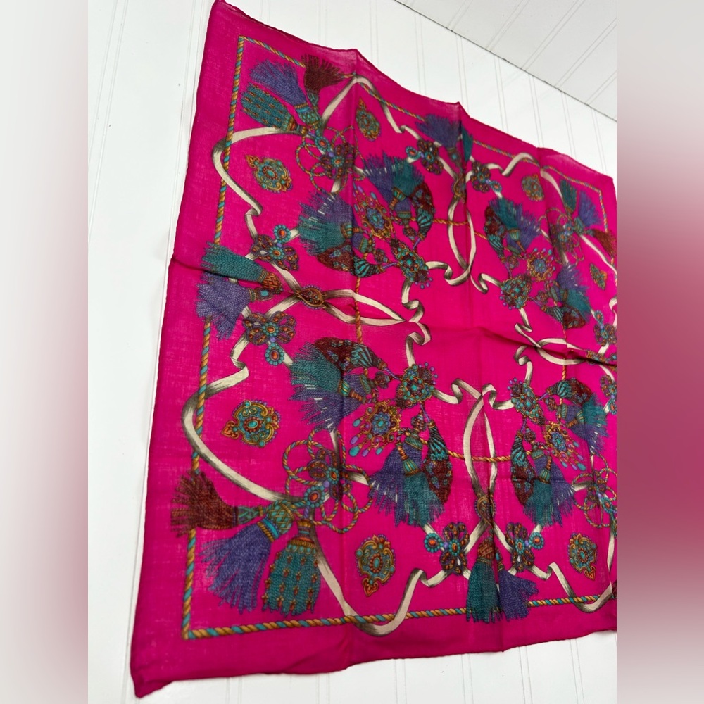 Celine Paris Pink Blue Gold Multi Color Scarf Handkerchief - Picture 6 of 7